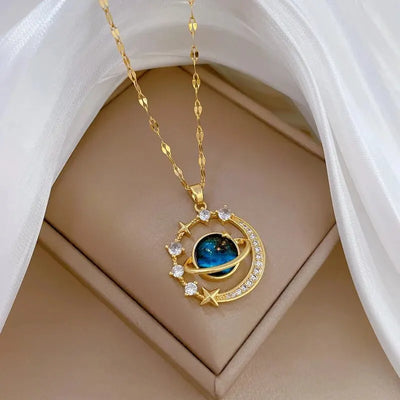 Necklace for Women Gold Color Planet Moon