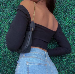 Hollow Out V-Neck Backless Ribbed Crop Top