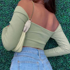 Hollow Out V-Neck Backless Ribbed Crop Top