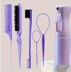 6PCS Hair Styling Brush & Comb Set with Spray Bottle