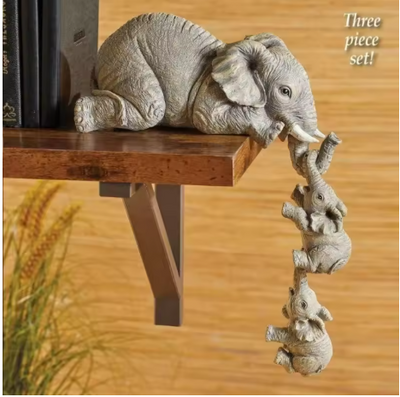 Cute Elephant Family Resin Figurines Set (3 Pcs)