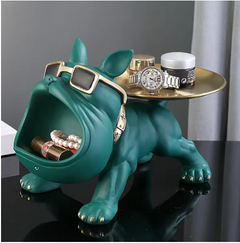 Resin Bulldog Statue Storage Tray Home Decor