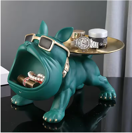 Resin Bulldog Statue Storage Tray Home Decor