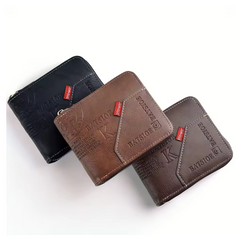 Men's PU Leather Wax Oil Wallet Zipper Short Card & Coin Purse