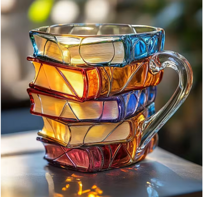 3D Painted Books Coffee Mug  Unique Resin Book Stack Cup