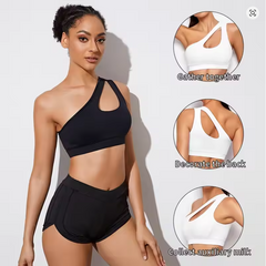Women One-Shoulder Push-Up Sports Bra – Shockproof Yoga & Running Vest