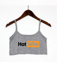 HOT WIFE Letter Print Sexy Crop Tank Top
