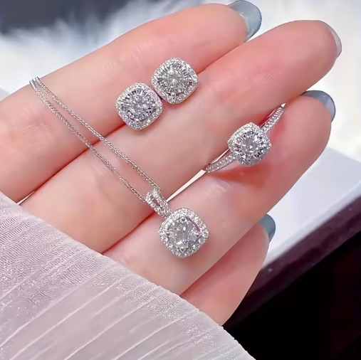 Luxury Cube Jewelry Set – Elegant Necklace, Earrings & Ring Gift Set - Quick Deals Box