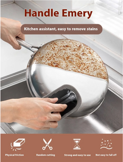 Quick Deals Box Magic Emery Sponge Cleaning Brush with handle, rust and stain remover for kitchen and bathroom cleaning.
