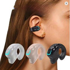 Wireless bone conduction Bluetooth earbuds with mic from Quick Deals Box, designed for sports and noise-canceling audio.