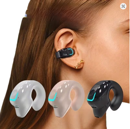 Wireless bone conduction Bluetooth earbuds with mic from Quick Deals Box, designed for sports and noise-canceling audio.