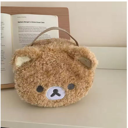 Cute anime bear plush makeup and jewelry storage pouch by Quick Deals Box, featuring a soft, adorable bear design with zipper closure.