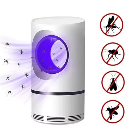 USB electric mosquito and fly killer LED light trap lamp by Quick Deals Box, shown in a home setting with a sleek design.