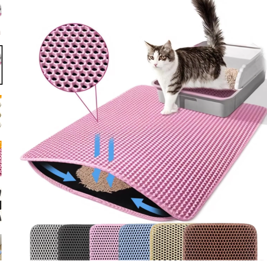 Quick Deals Box double layer waterproof cat litter mat with non-slip surface and trap design for easy cleaning.