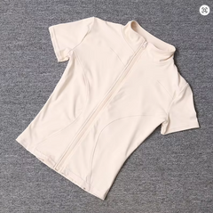 Women's Summer Slim Fit Yoga Shirt – Quick-Drying, Waist-Slimming, Full-Zip, Stand Collar, Short Sleeve Workout Top