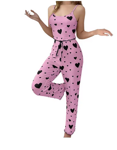 Women’s Plus Size 2-Piece Pajama Set – Soft Sleeveless Top & Trousers, White Love Print