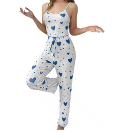 Women’s Plus Size 2-Piece Pajama Set – Soft Sleeveless Top & Trousers, White Love Print
