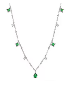 925 Silver Green CZ Drop Necklace – Elegant Women’s Choker