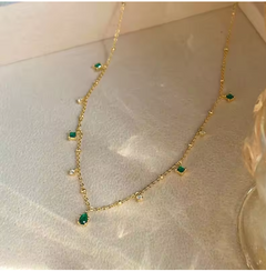 925 Silver Green CZ Drop Necklace – Elegant Women’s Choker