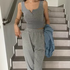 Tank Top for Women Ribbed Button Down Sleeveless Blouse