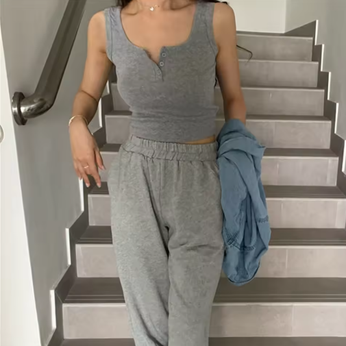 Tank Top for Women Ribbed Button Down Sleeveless Blouse