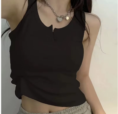 Tank Top for Women Ribbed Button Down Sleeveless Blouse