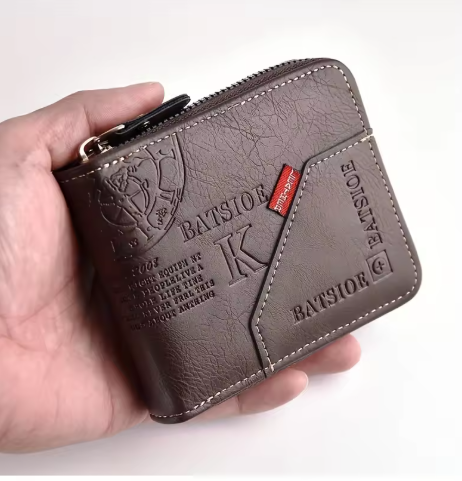 Men's PU Leather Wax Oil Wallet Zipper Short Card & Coin Purse