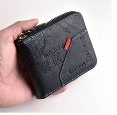 Men's PU Leather Wax Oil Wallet Zipper Short Card & Coin Purse