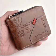 Men's PU Leather Wax Oil Wallet Zipper Short Card & Coin Purse