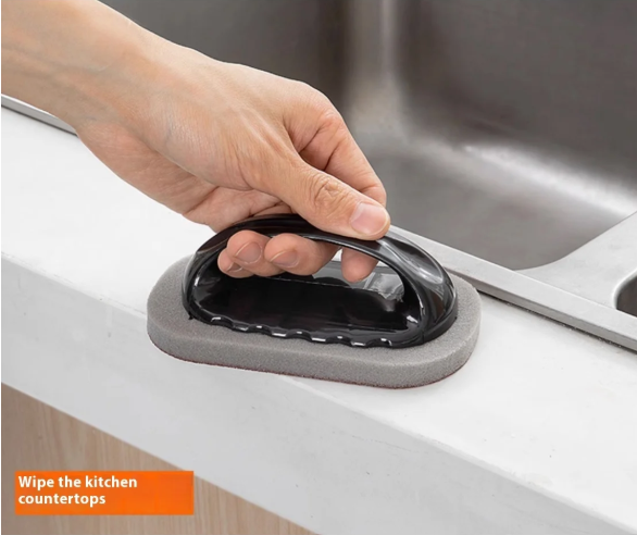 Quick Deals Box Magic Emery Sponge Cleaning Brush with handle, rust and stain remover for kitchen and bathroom surfaces.