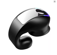 Wireless bone conduction Bluetooth earbuds with mic for sports, noise-canceling headset, shown in a sleek design image.
