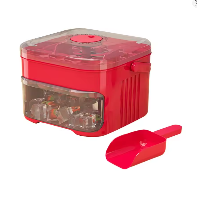 Quick Deals Box 50-cube double layer ice cube tray with easy press lid and storage box for convenient ice making and storage.