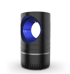 USB electric mosquito and fly killer LED trap lamp by Quick Deals Box, shown in use with glowing light attracting insects.